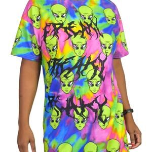 ASOS Freaky Alien Dress Green Tie Dye Oversized Shirt Graphic Mini Neon Size 2